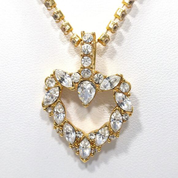 Vintage Monet Rhinestone Heart Necklace, Rhinestone Chain - Picture 2 of 10